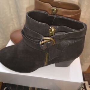 Black Suede Ankle Boots with Buckle Accent - Women